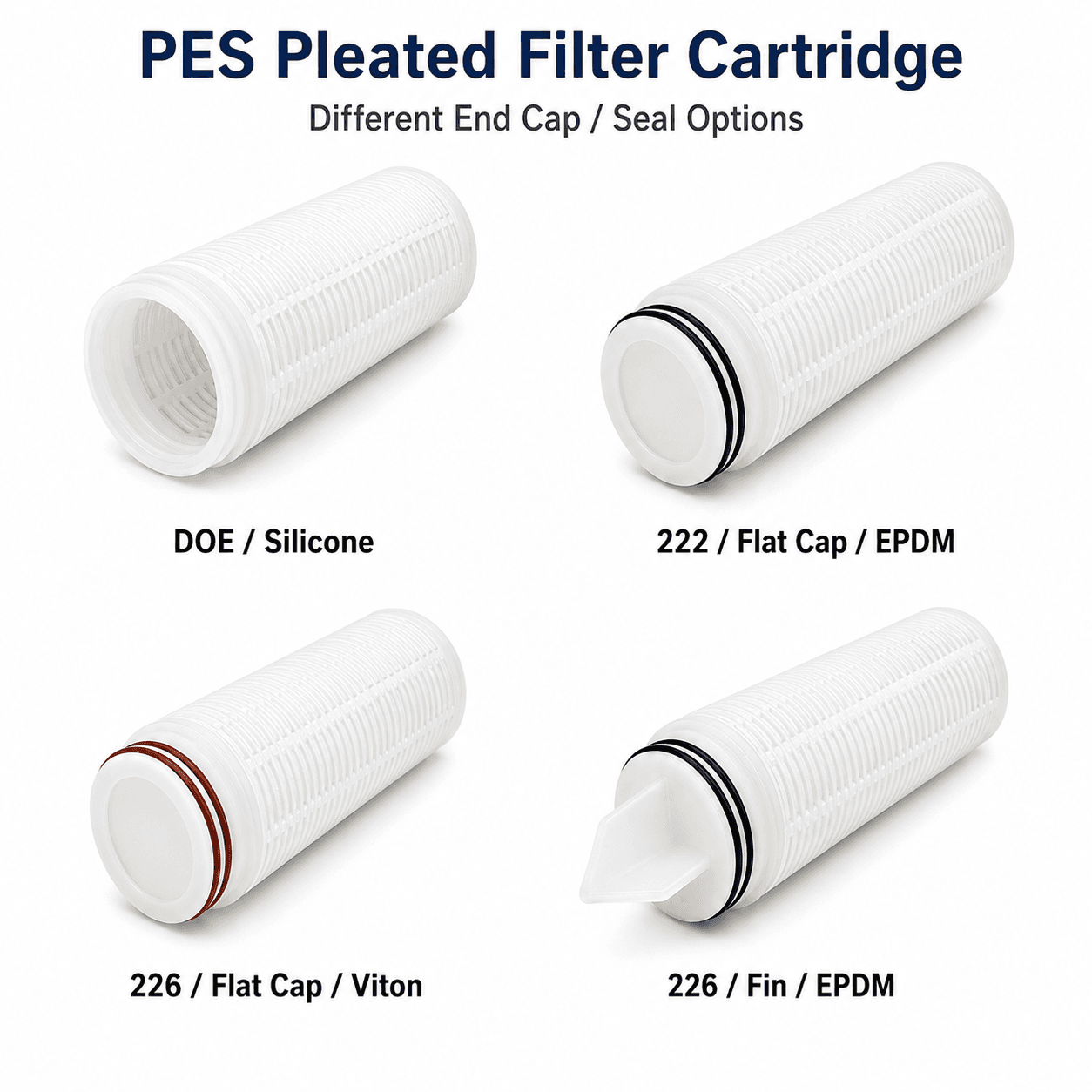 PES pleated filter cartridge with DOE end cap