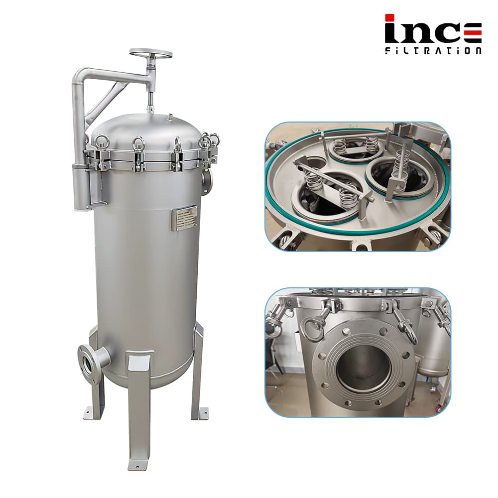 Industrial stainless steel bag filter housing
