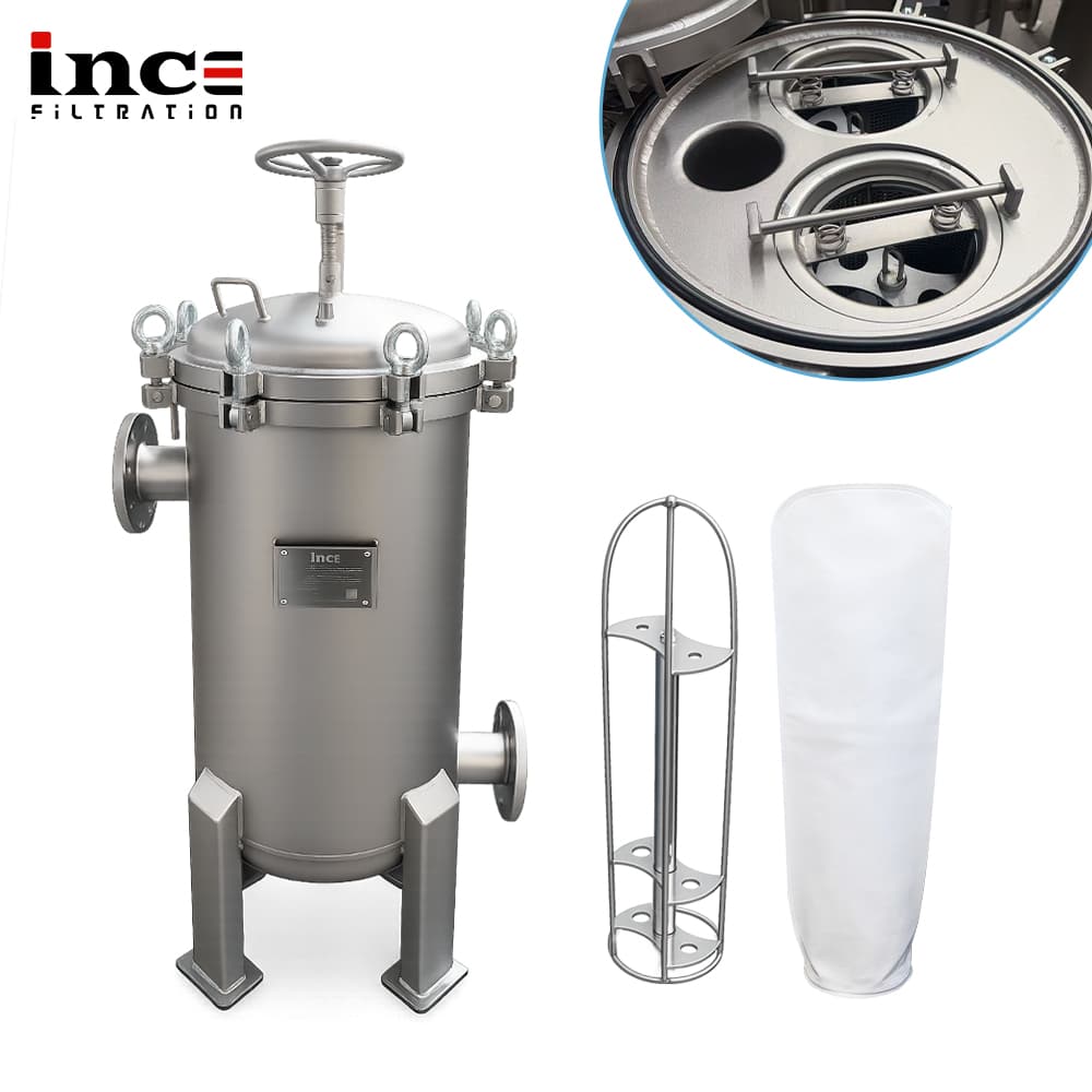 Stainless steel liquid bag filter housing