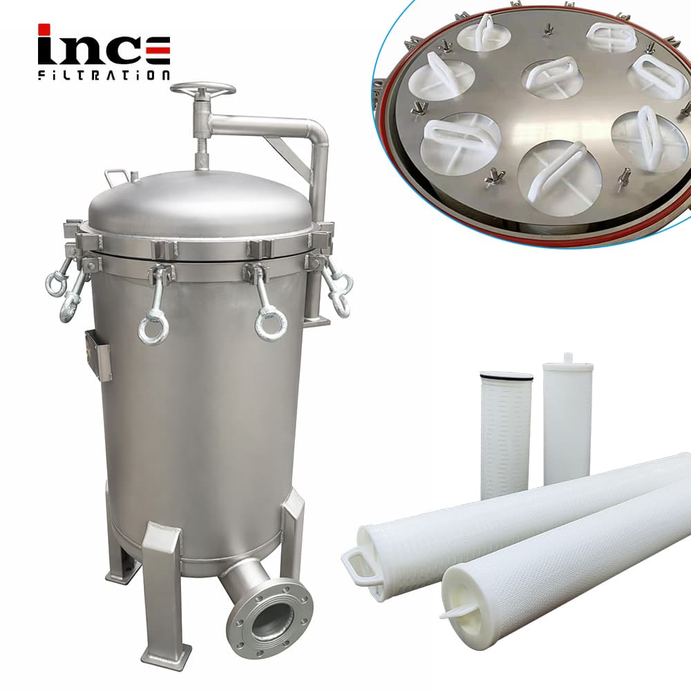 Industrial stainless steel cartridge filter vessel